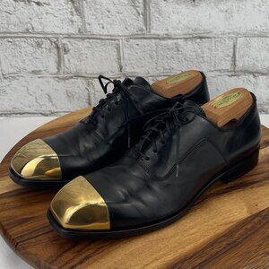 Alexander Mcqueen Mens 7 Gold CapToe Vero Cuoio Black Leather Oxford Dress Shoe